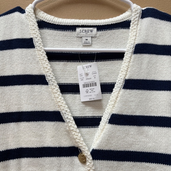 J. Crew Striped Button Down Sweater-Vest Blue/White Size M NWT - Picture 3 of 14